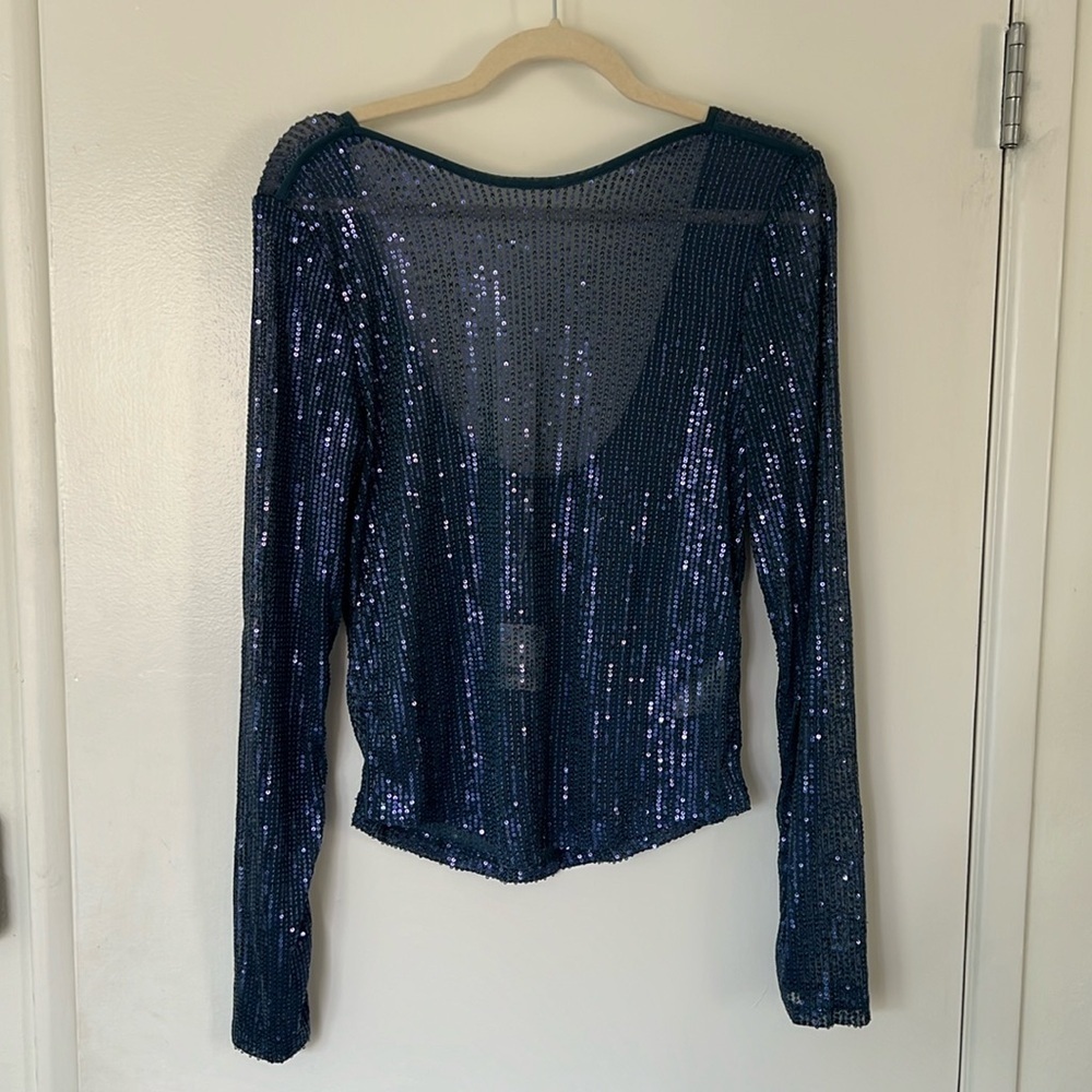 Blue Sequin Women’s Free People Long Sleeve Top Size L